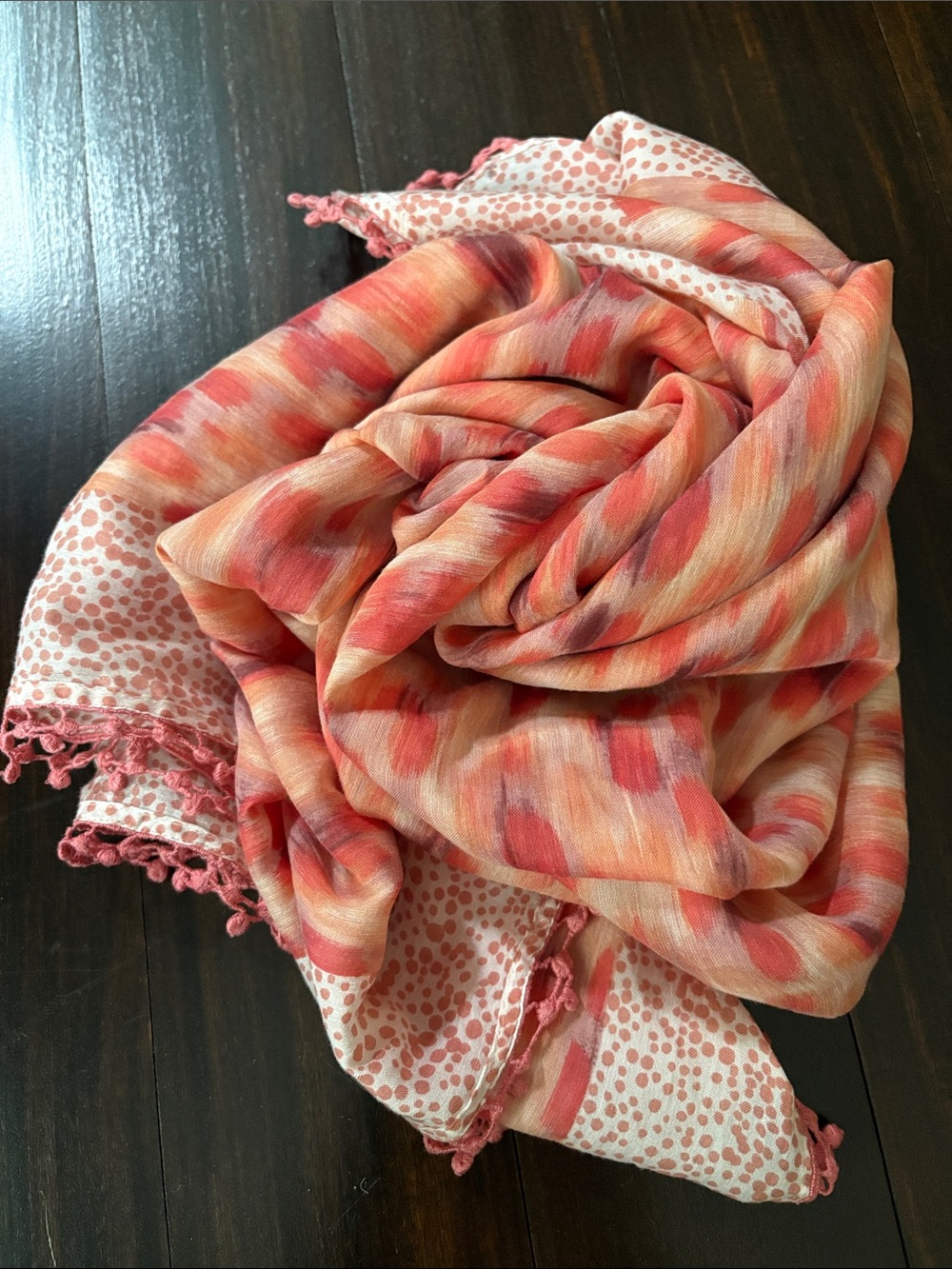 Large Lightweight Peach & Coral Patterned Women's Scarf,